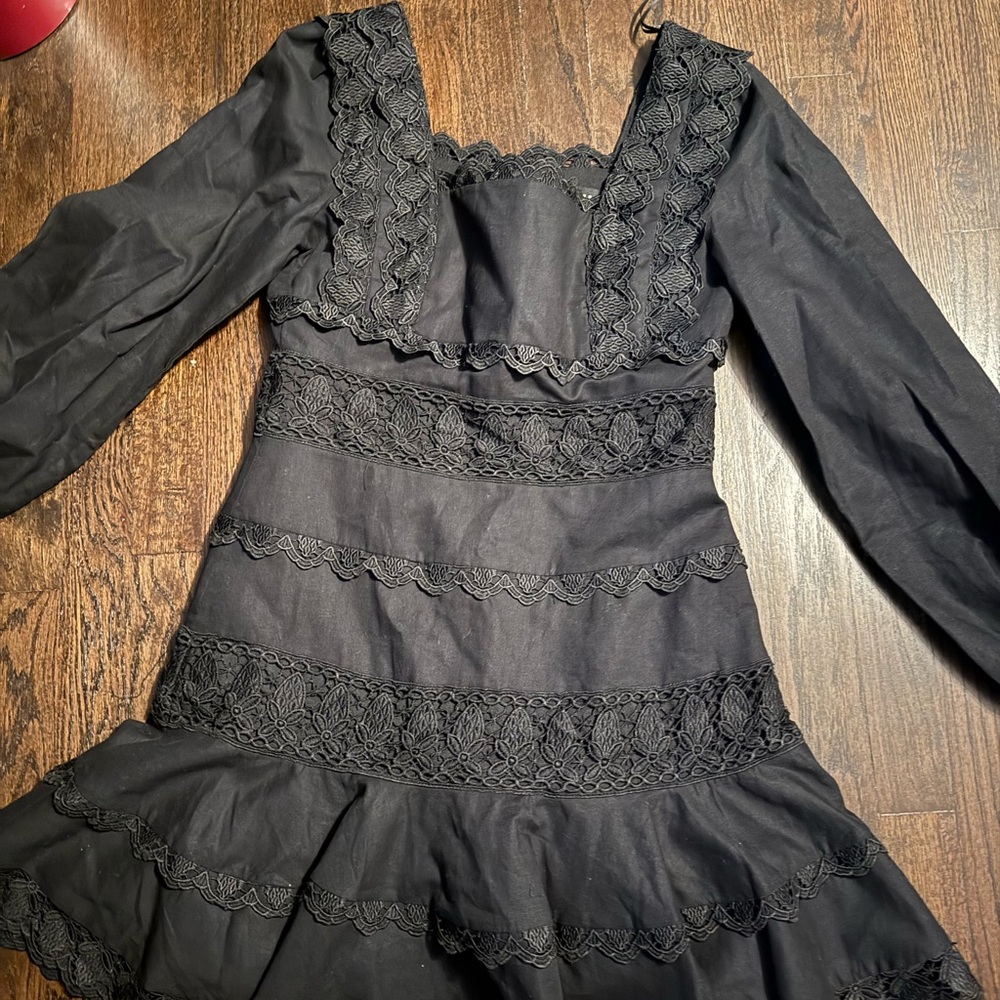 Elegant Black Lace Trim Dress